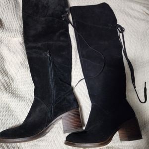 Black Suede Knee-High Boots